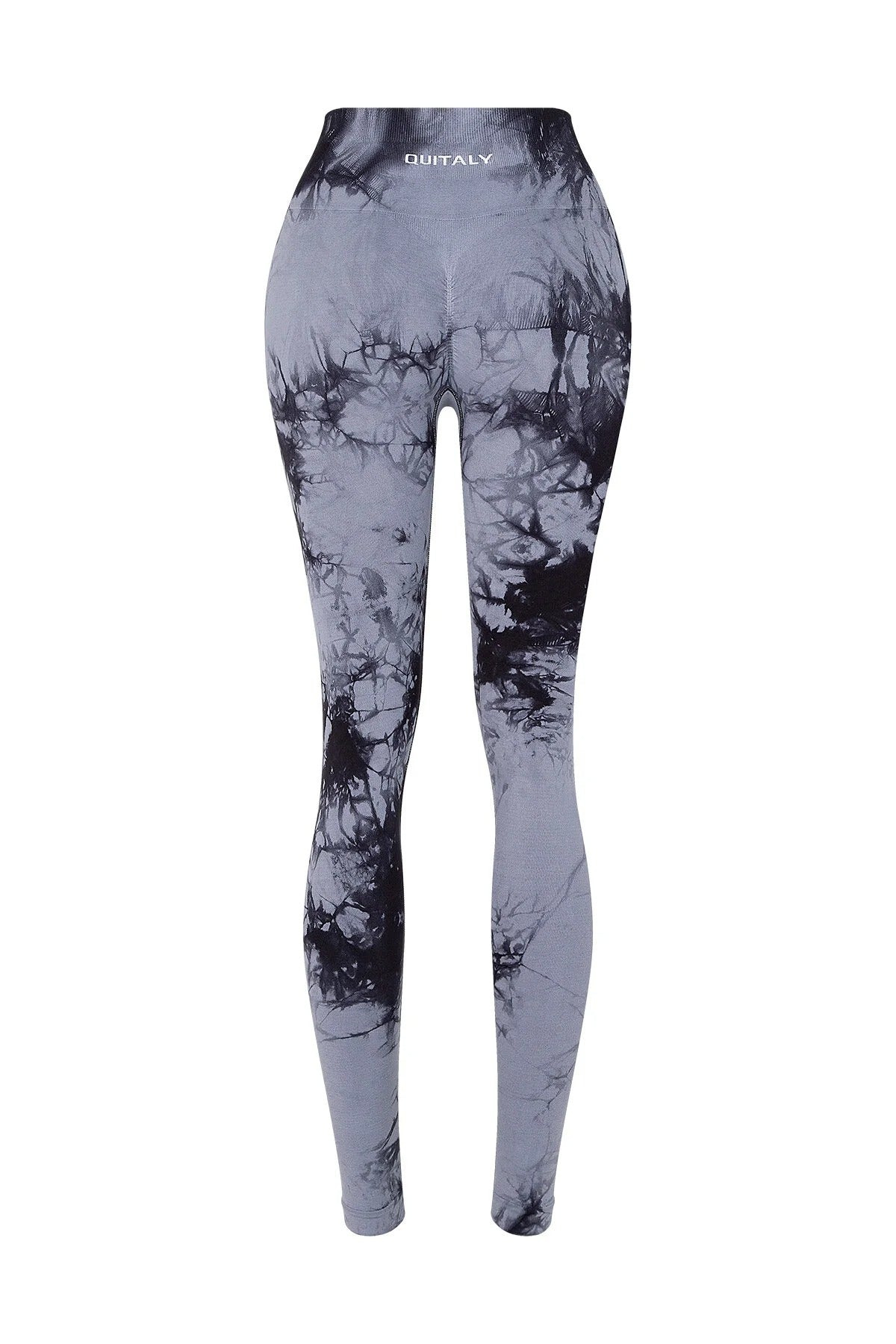 Nahtlose Leggings mit Raffungen und Batikmuster – Schwarz