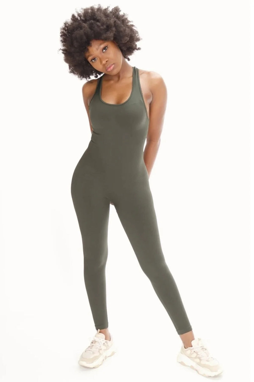 Virtus Büzgülü Pedsiz Seamless Tulum - Haki