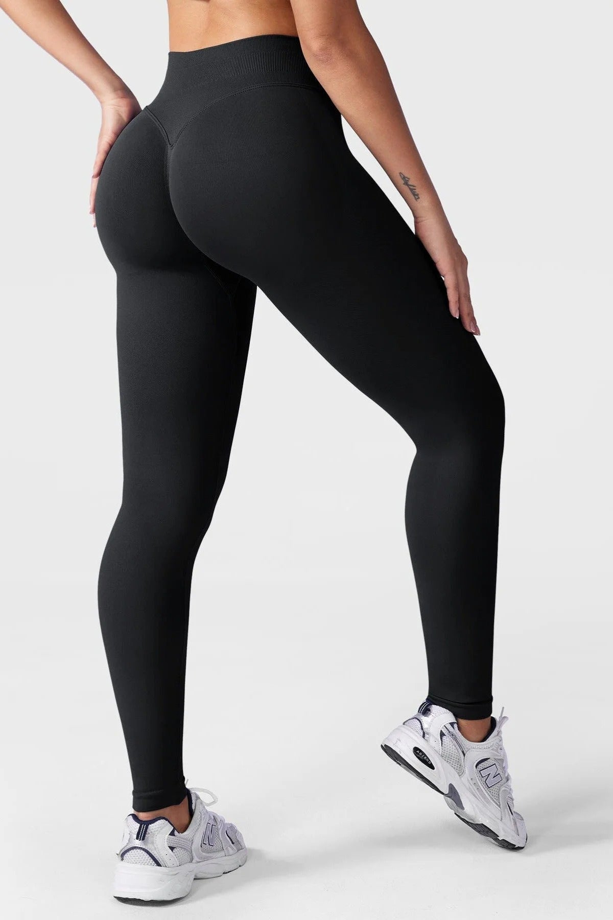 LUNA Büzgülü Seamless Spor Tayt - Siyah