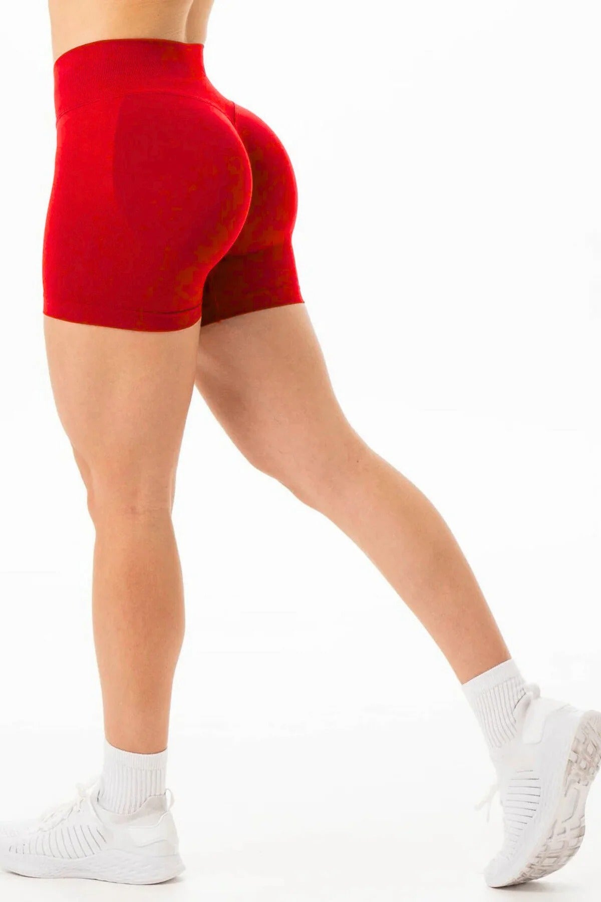 LUNA Büzgülü Seamless Spor Şort - Kırmızı