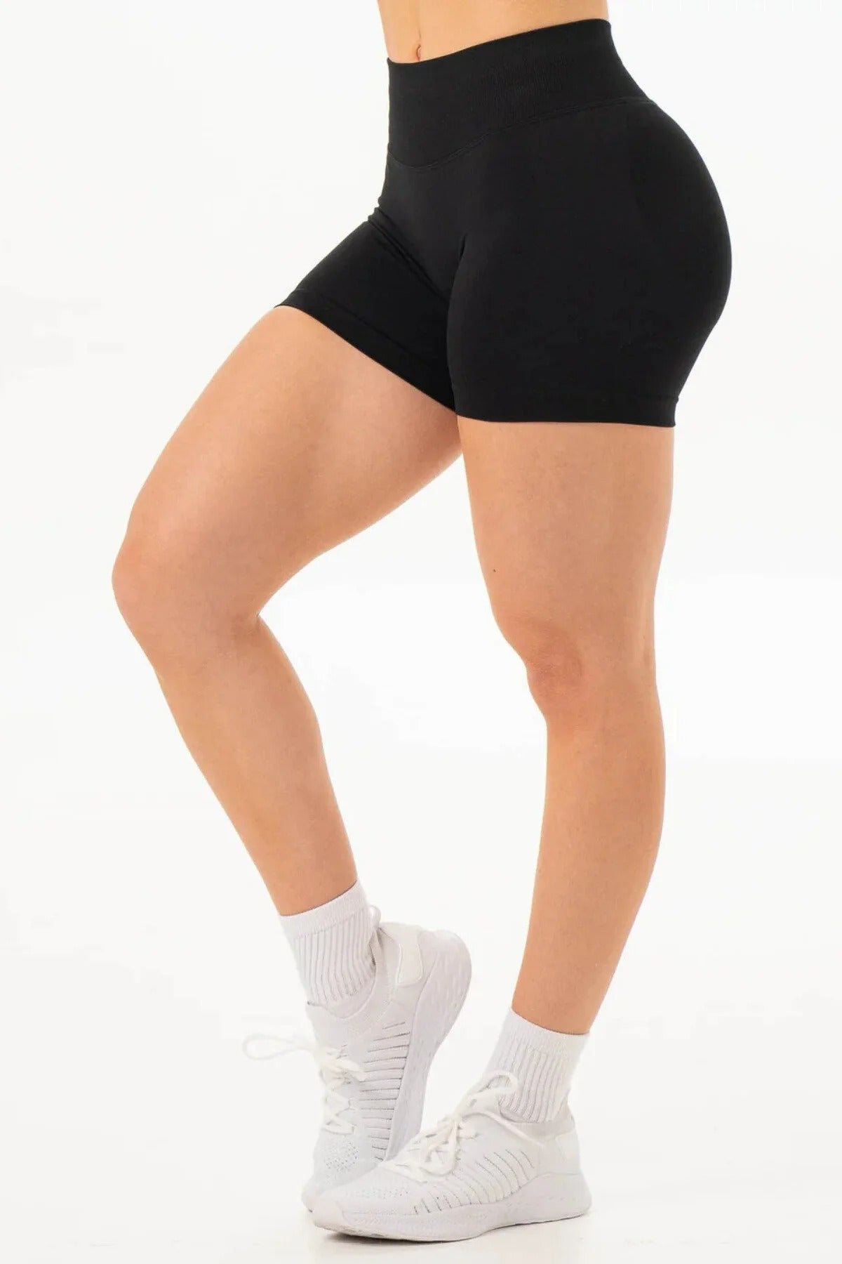 LUNA Büzgülü Seamless Spor Şort - Siyah