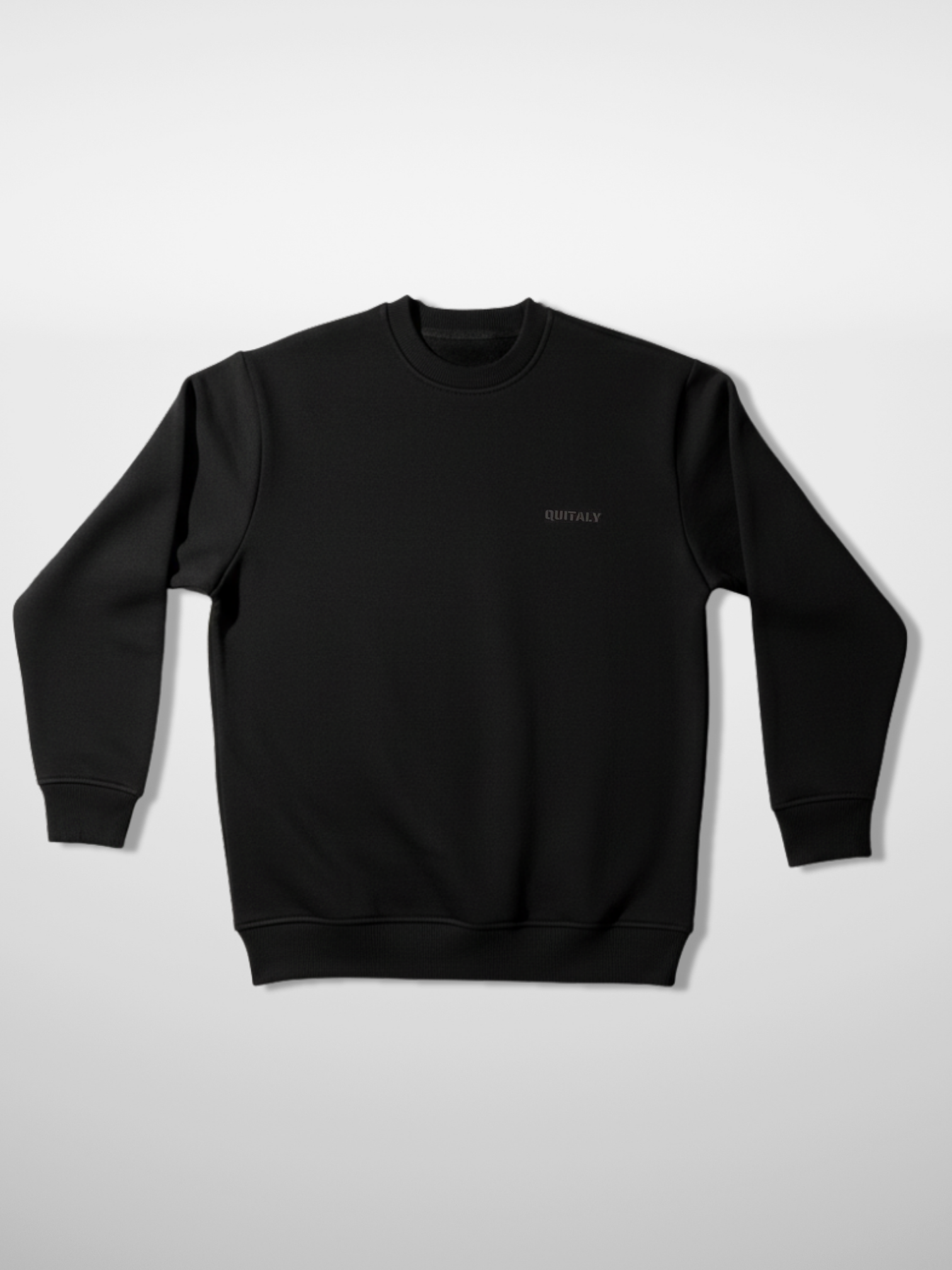 Basic 3 İplik Ekstra Kalın Kışlık Sweatshirt | Şardonlu Pamuklu Bisiklet Yaka | SİYAH