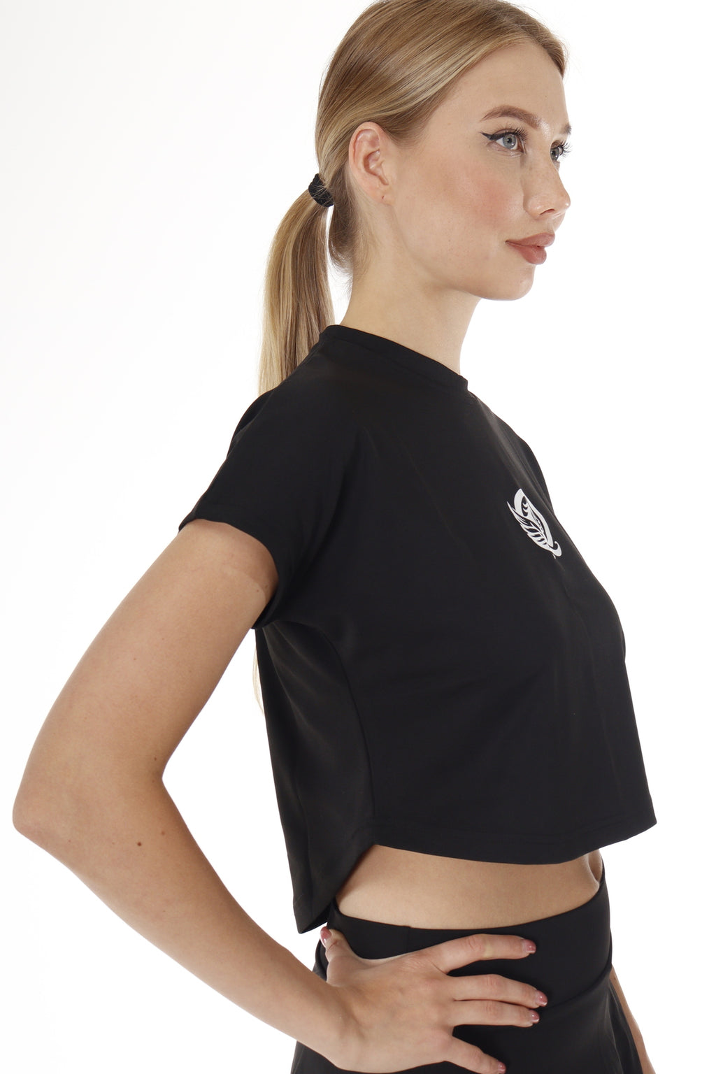 Bisiklet Yaka Crop T-shirt - Siyah