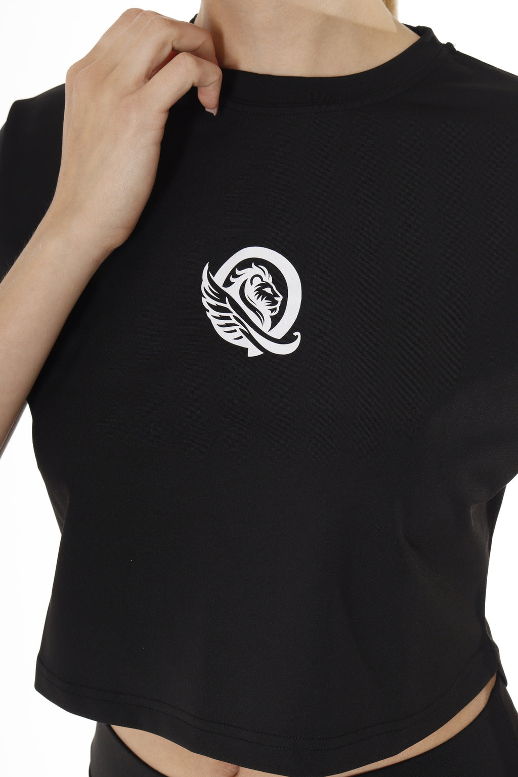 Bisiklet Yaka Crop T-shirt - Siyah