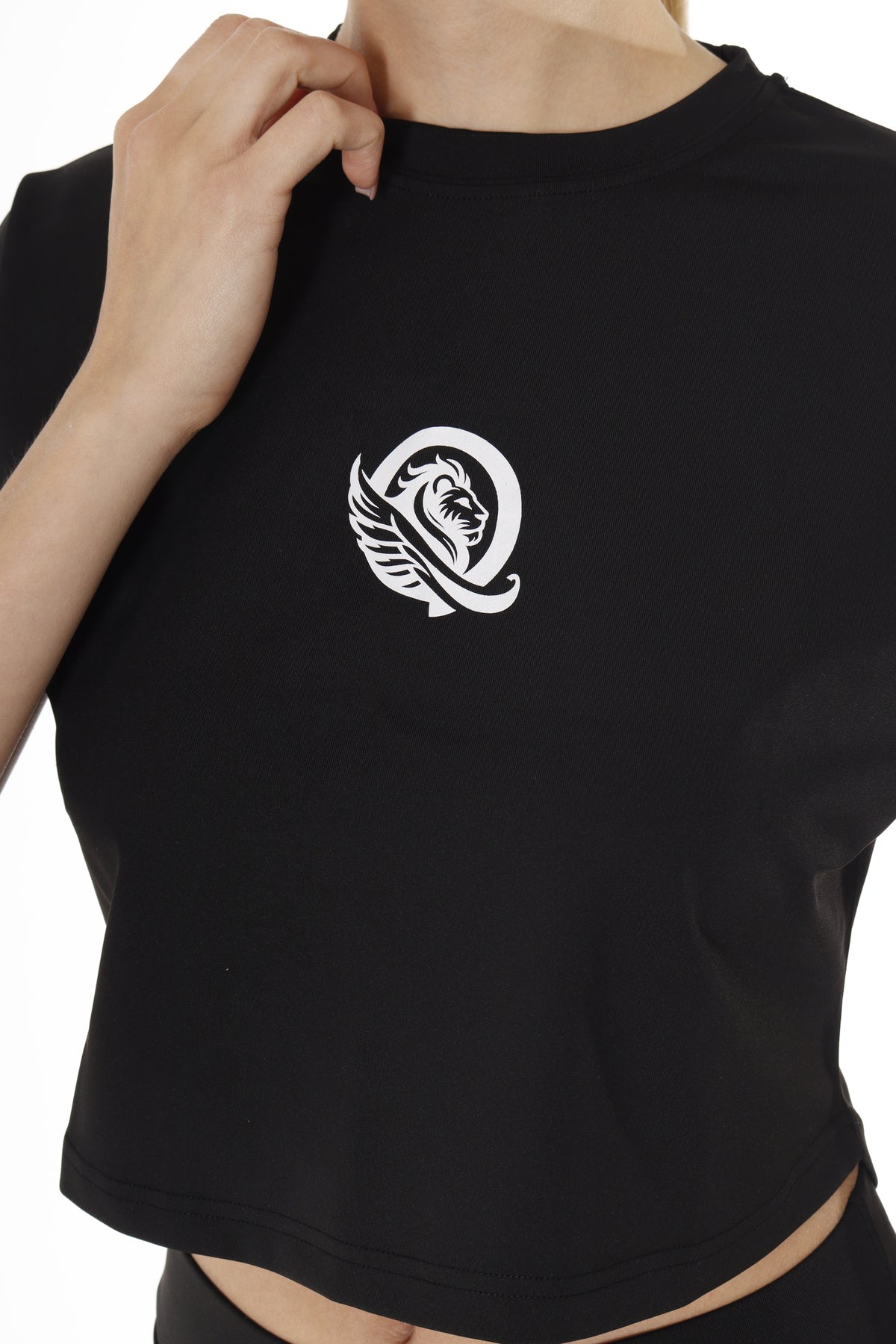 Bisiklet Yaka Crop T-shirt - Siyah