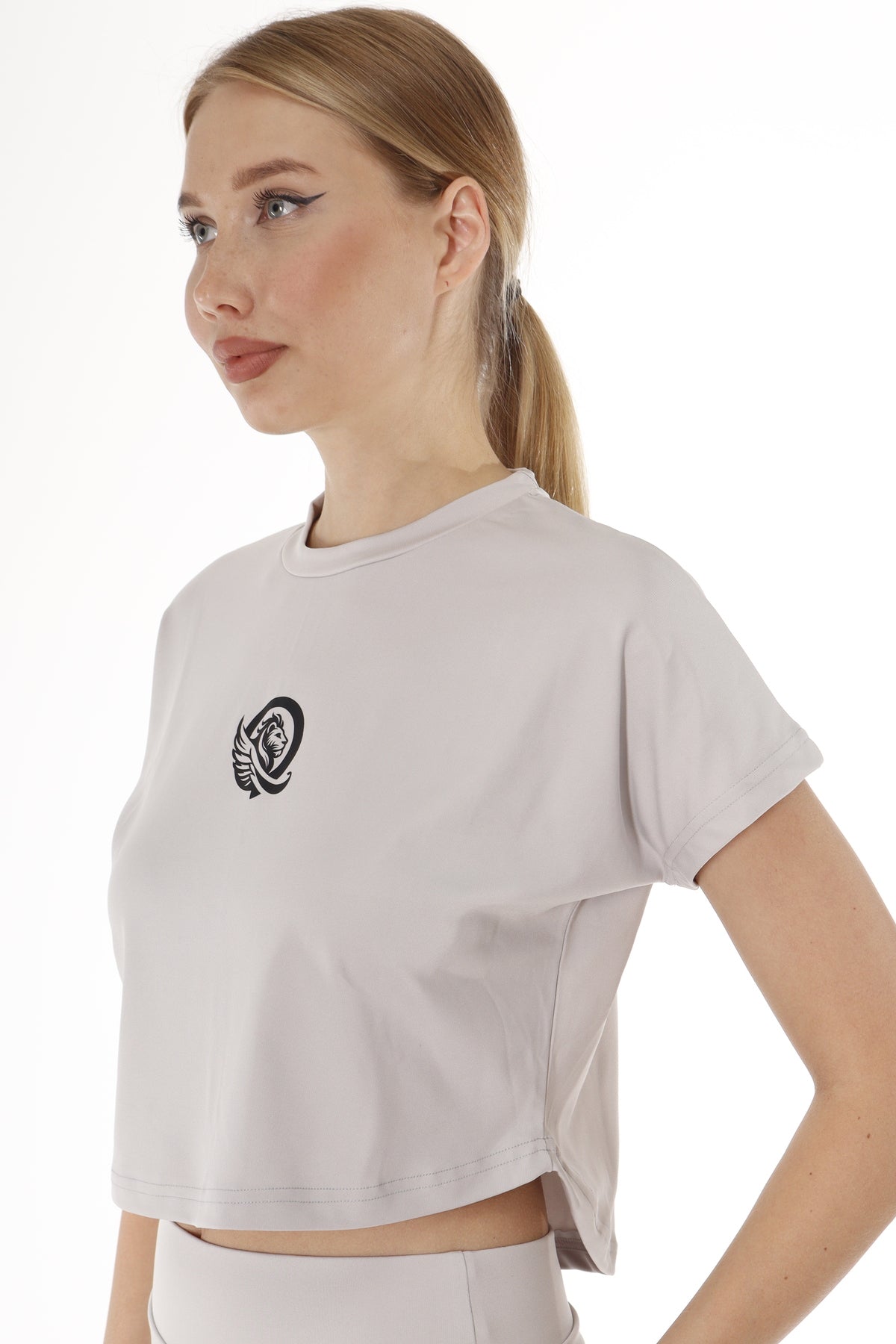 Bisiklet Yaka Crop T-shirt - Gri